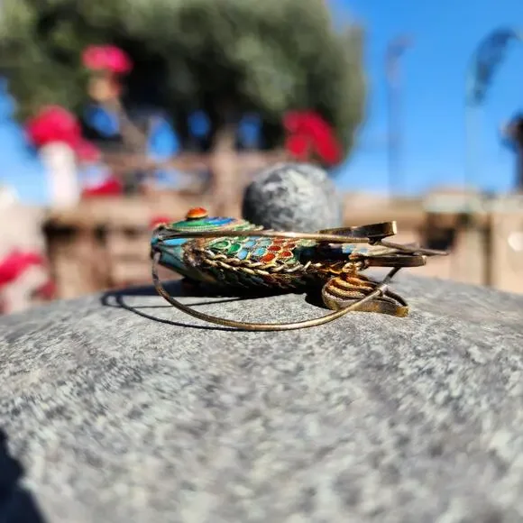 Vtg Old Chinese Export Fish Figurine Sterling Silver Gilt Cloisonne Articulated - Picture 9 of 16